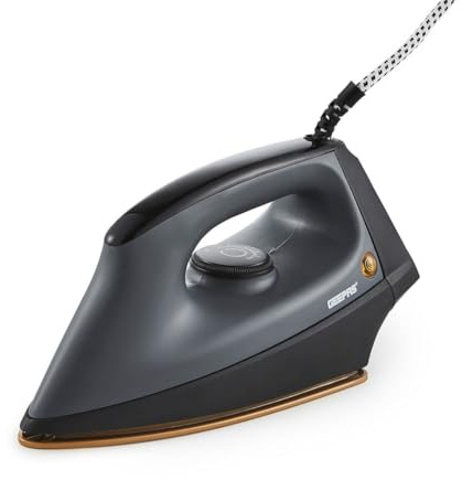Geepas Dry Iron | Clothes Heavyweight Electric Press | 2m Initial Heat up Non-Stick Soleplate Adjustable Temperature | Overheat Protection Professional Industry Home Use | 2 Year Warranty 1200W Grey