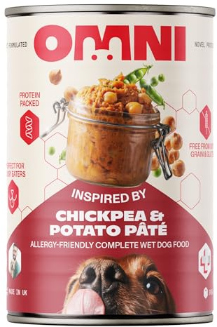 Omni Wet Dog Food for Adult Dogs - Chickpea & Potato Paté Hypoallergenic Dog Food Vet-Formulated Rich in Protein with Chickpeas, Carrot and Thyme - Gut Friendly, Soya and Gluten Free, 395g Can