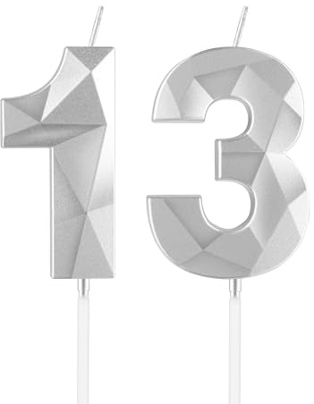 mciskin Silver 13th Birthday Candles, 13th Birthday Decorations for Girl Boy,3D Number 13 Candles for Cake, Pearl Silver Candle Cake Topper Decorations for Birthday Party Weddings Anniversary Supplies