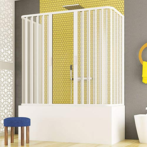 Yellowshop - Box Vasca 3 Lati in PVC NICOLAS - Apertura Centrale a Soffietto, Pieghevole, Reversibile - Struttura Bianca, Facile Installazione, Sopravasca, Salvaspazio, Antigoccia (70 X 150 cm)