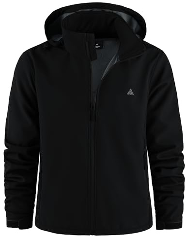 ZITY Soft Shell de Chaqueta para Hombre Senderismo Chaquetas de Lana Impermeables Invierno Chaqueta Cálida con Capucha con Bolsillos para Actividades al Aire Libre Acampadas y Pesca,Negro,XXL