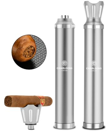 CIGARLOONG Humidor de tubo de cigarros de metal con soporte y perforador, tubo de viaje para puros, estuche ligero para puros, almacenamiento 3 en 1, accesorio para cigarros, regalos para hombres