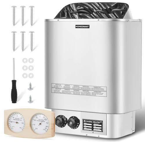 Mxmoonant 6kW Calentador para sauna, calentadores eléctricos para sauna, estufa para sauna de vapor seco, para hogar, hotel, spa, máx. 9 m³, con higrotermógrafo para sauna