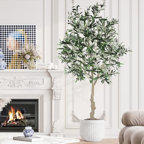 YOLEO 7FT Artificial Olive Tree, Faux Olive Silk Tree Indoor, Lifelike Fake Plant for Living Room Bedroom Balcony Corner Office Decor (Style 5)