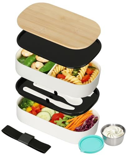 VINATO Lunch Box 1400ml Con Posate Per Ufficio, Scuola E Viaggi - Schiscetta Pranzo Con Scomparti In 2 Livelli, BPA-Free - Ideale Come Porta Pranzo Per Adulti E Bambini