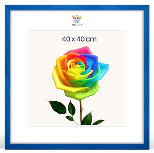 MG Design Cornice portafoto 40 x 40 cm – Cornice in legno Blu con vetro acrilico infrangibile, verticale e orizzontale con fissaggio a parete stabile
