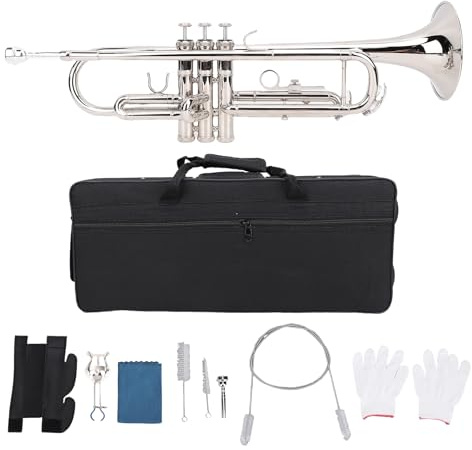 Jelquix Juego de Trompeta Sib, Teclas Flexibles de Sonido Brillante Plateado, Juego de Trompeta de Cobre y Fósforo de Latón con Boca de Campana Grande, Adecuado para Estudiantes