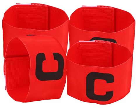 SHERCHPRY Banda de Capitán Profesional para Fútbol 4 Piezas Roja, Brazalete Resistente al Desgaste, Tamaño Pequeño y Ligero, Adecuado para Entrenamiento y Partidos de Equipo