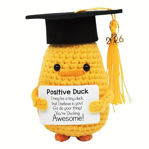 ARYIMYDP 1 Pezzo Paperella all‘Uncinetto con Berretto Dottorale, Regalo di Laurea 2026 con Scritta CONGRATULATIONS, Figurina Decorativa Artigianale per Maturità, Università e Motivazione