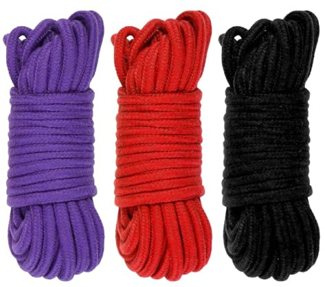 BDSM Shibari Rope Kit 3-Color Soft Cotton 32.8ft 7mm Black Purple Red for Beginner Couples
