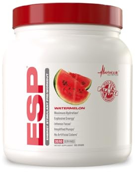 Metabolic Nutrition - ESP - Stimulating Pre Workout, Pre Intra Workout Supplement, Energy & Endurance Stimulating, Natural, Safe & Mental Focus, Watermelon 300 Grams (90 Servings)