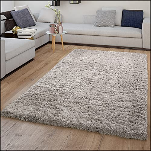 TT Home Alfombra Pelo Largo Mullida Moderna Shaggy Flokati Acogedora Uniforme Gris, Tamaño:120x160 cm