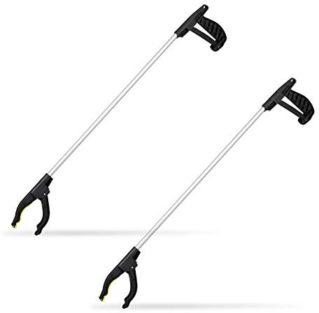 Relaxdays 2 x Universal Greifarm, Müllgreifer, Armverlängerung, Greifhilfe für Senioren, Aluminium, 76 cm, Silber/schwarz