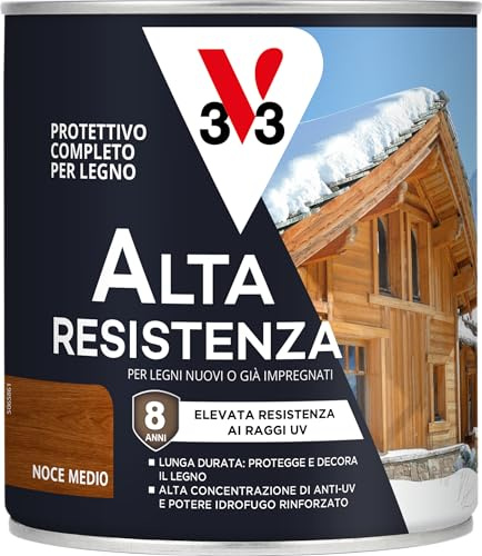 V33 Protettivo Completo per Legno a Solvente Alta Resistenza Noce Medio 0,75 L