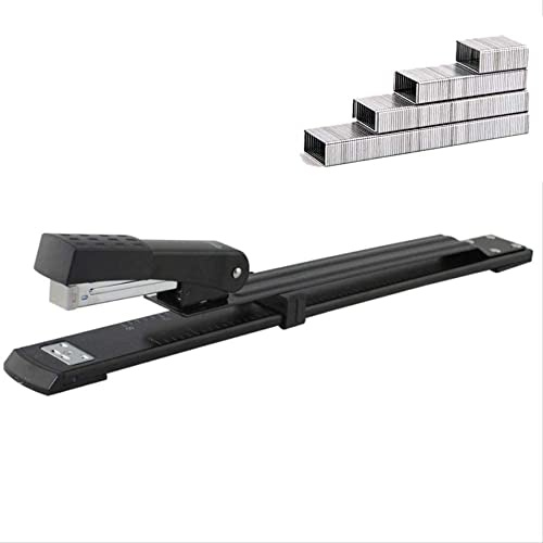 Grapadora de brazo largo, apoyo completo de brazo largo con capacidad de alcance de 300 mm, 25 hojas, resistente para hogar, oficina, escritorio, papelería, manualidades o colegio, color negro