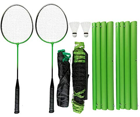 Idena 40184 - Badminton- und Tennis-Netz, 2 in 1 Set mit 2 Federballschlägern und 2 Federbällen, in Transportbox, abwechslungsreicher Spielspaß für alle Altersstufen für drinnen und draußen