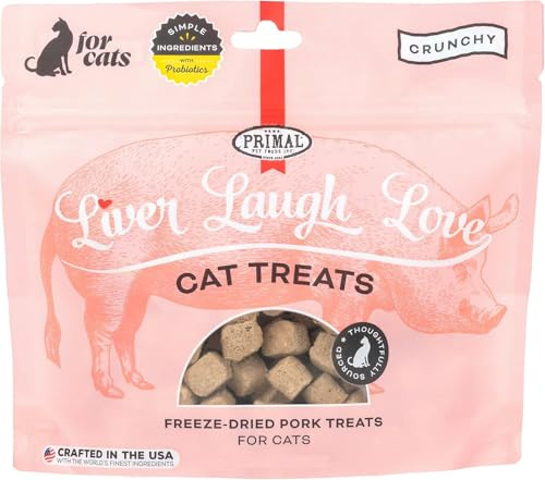 Primal Freeze Dried Pork Liver Cat Treats with Probiotics, Liver, Laugh, Love Crunchy Treats for Cats, 1.5 oz