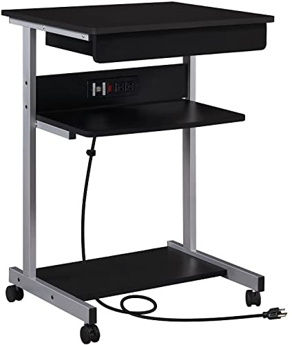 Yaheetech 22 in Laptop Computer Table Home Office Desk with Power Outlet for Small Space, Mobile Compact Corner Workstation with Charging Station and USB Ports on Wheels, Student Writing Table, Black