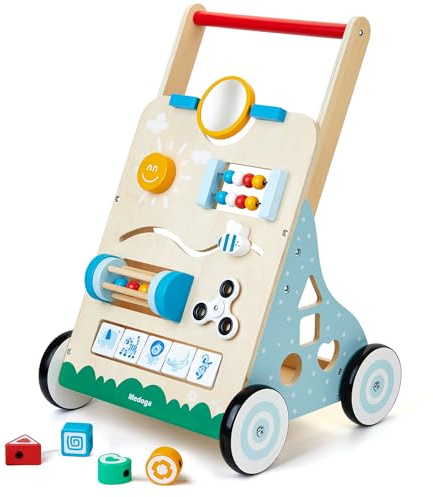 Wooden Baby Walker, 10 in 1 Baby Activity Center Walker Adjustable Wood Toddler Walker Push Walker Toy for Boys and Girls (BW001)