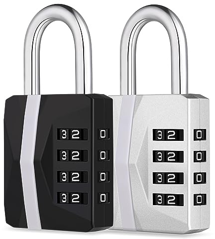 ZHEGE Heavy Duty Combination Padlock, Weatherproof (2P, Silver & Black) | Outdoor 4-Digit Lock for Gym & School Lockers, Garden Gates, Fence, Shed & Garage