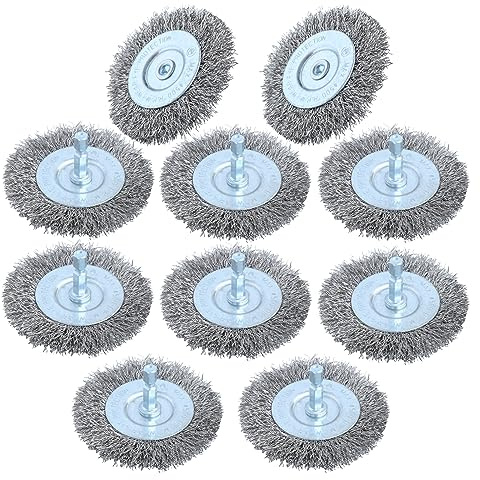 Hiqalty 10pcs 3 Inch Stainless Steel Wire Wheel Brushes Kit for Drill with 1/4-Inch Hex Shank,Wire Wheels for Power-Operated Grinders (10)