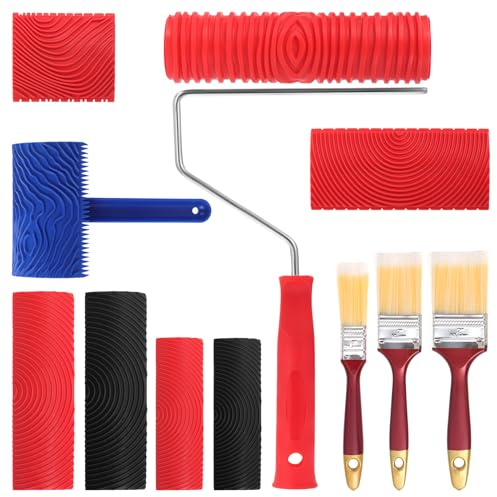 Faankiton 8 Piezas Herramienta de Grano de Madera 3 Piezas Brochas de Pintura, Veteador Efecto Madera para Decoración, Herramientas de Pintura de Grano, Herramienta De Textura De Madera