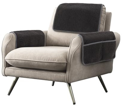 Niuoppy Armrest Cover, Headrest Cover for Recliner Sofa 3pcs Fleece Armchair Slipcover, Nonslip Recliner Chair Covers Furniture Protector for Pets (Dark Grey, 1 Seater)