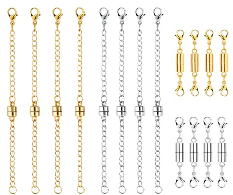 16 Extensores Cierre Magnético para Collar para Mujer, Extensión de Cadena Ajustable Cierres y Cierres Magnéticos para Joyería Cierre de Langosta Accesorios para Pulseras, Tobilleras