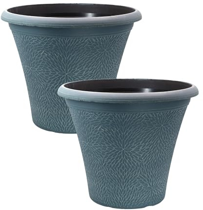 Fyne-Finds Set of 2 Indigo Green Plastic Planter Round 35cm,14inch Plant Pot 17L Flower Pot Home Garden Decor