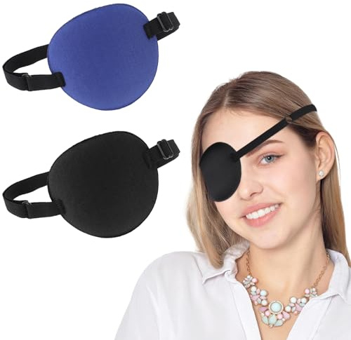 2 st 3D justerbara ögonlapp mjuka höger eller vänster ögonlappar, återanvändbara, enöga, skydd, medicinskt ögonskydd, svart pirat, mörkläggningsmask för Amblyopia strabismus lat öga vuxna, cosplay