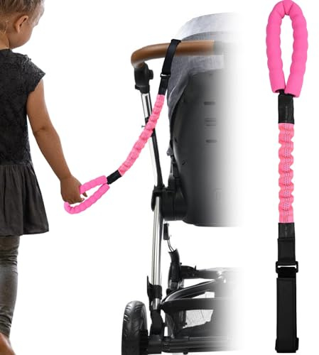 ONEDONE Stroller Handle for Toddler Travel 20 Stroller Strap for Kids to Hold Handle for Strollers, Wagons, Shopping Carts Soft Handle for Child Safety Keep Kids Close Pink