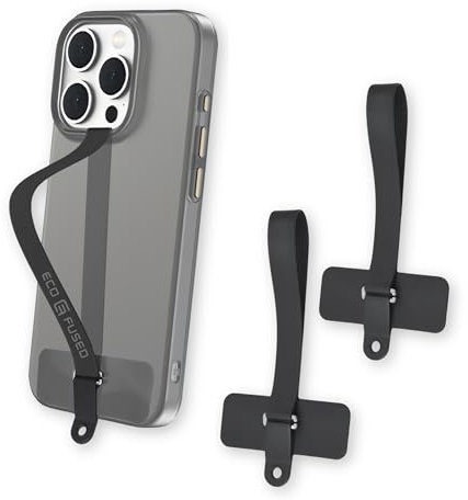 Eco-Fused 2x Silicone Strap and Tether - 2in1 C Clip Lock Phone Grip, Loop, Finger Strap Paired with Phone Insert Patches Compatible with iPhone, Samsung, Android
