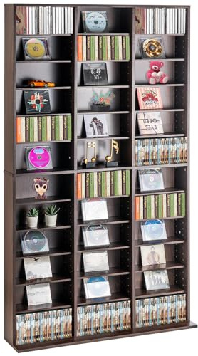 VEVOR Media Storage Cabinet, Adjustable DVD Cabinet, CD Storage Holds up to 1080 CDs, Protects & Organizes Music, Movie, Video Games or Memorabilia Collections-Espresso