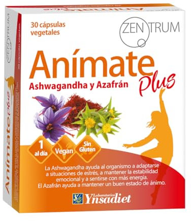 Anímate Plus con Ashwagandha y Azafrán de Zentrum - 30 Cápsulas Veganas para el Estrés y Bienestar Emocional