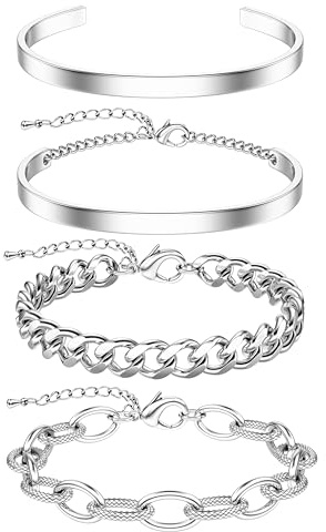 KRFY Brazalete Plata y Dorado Mujer - Pulsera Gruesa Impermeable de Acero Inoxidable 14K