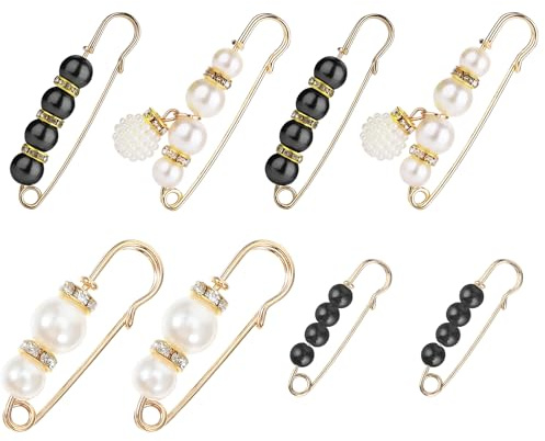 YUXIANLB Lot De 8 Broches À Perles Décoratives Pour Vêtements Robes Et Pantalons Jupes Épingles À Nourrice Décoratives Pour Vêtements Pour Femmes Et Filles, Noir + Blanc