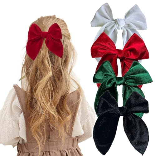 Hair Bows For Girls, Girls Hair Accessories, 4 PCS Velvet Girls Hair Bows, Elegant Solid Color French Barrette Hair Clip, Girls Hair Accessories, Suitable For Kids, Toddler Girls Large Bow Hair Clip