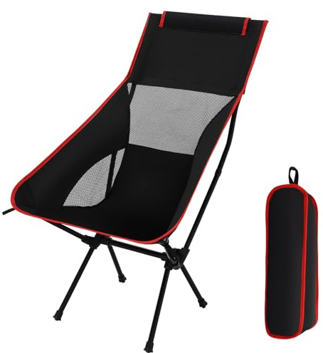 Folding Camping Chair, Ultra Lightweight High Back Camping Chair with Carry Bag, Ultralight Compact Portable Chairs for Adults for Outdoor Travel Garden, Picnic Beach Hiking Fishing, 120kg Capacity