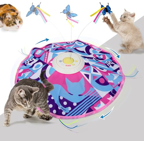 TOHDNC Juguete automático para Gatos, Recargable, 3 en 1 para esconder y Buscar Gatitos, Juego automático Interactivo, Mariposa descendente, Pluma de Varilla en Movimiento para Todas Las Razas