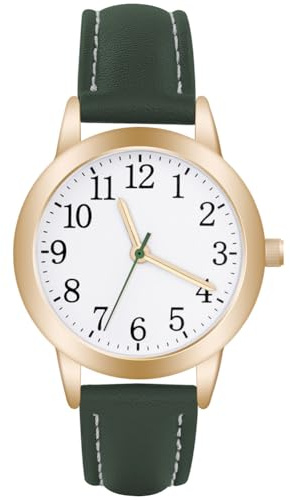 Vicloon Damenuhr, Damen Analog Quarz Uhr mit Leder Armband, Uhren Damen Einfache Business Klassische Armbanduhr Lässig Quarzuhr Kleideruhr(Grün)