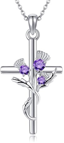 JERWLI Collana da donna in argento Sterling 925 con motivo a forma di cardo scozzese, ideale come regalo per moglie e partner, M, Argento sterling, Nessuna pietra preziosa