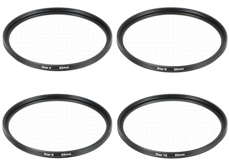 sourcing map 62mm Star Filter, Starburst Filter for Camera Lens Starlight Effect Cross Screen Set 4 Points 6 Points 8 Points 12 Points for Night Scenery Glassworks, 4 Pcs