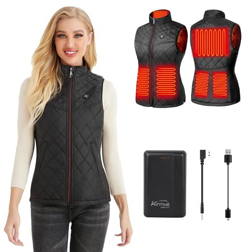 Kintiwe Gilet Chauffant Femme, Veste Chauffante avec 16000mAh Batterie, 6 Zones de Chauffage, 3 Niveaux de Température, Gilet Chauffant Électrique pour de Plein Air Sports Hiver, Machine Lavable