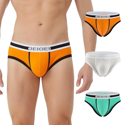 OEIOEI Mens Underwear Briefs Multipack Cotton Slips Underpants Pants Breathable No Fly 3 Pack (M, Blue/Heather Grey/Orange)