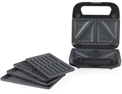 Progress 3 in 1 Snack Maker – Panini/Toast/Waffle, Include Piastre di Cottura Antiaderenti, Controllo Automatico della Temperatura, Manici Termoisolanti, Spie Luminose di Accensione, 700W
