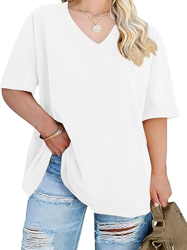 VVNTY T-shirt femme grandes tailles manches courtes col en V grande taille chemise été basique ample
