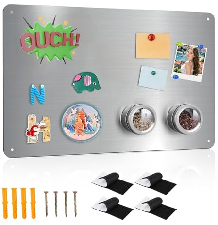 Magnetic Board for Wall 42 x 30 cm, Large A3 Metal Magnet Board for Fridge Magnets for Kitchen Home Office Kids Bedroom, Silver Iron