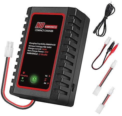 HTRC Intelligentes Nimh-Ladegerät für 2-8s Nimh/NiCD-Akku von Airsoft RC Car Boat Drone RC-Ladegerät für NiMH/NiCD-Akku mit Standard-/Mini-Tamiya-Anschluss 2.4V, 3.6V, 4.8V, 6V, 7.2V, 8.4V, 9.6V
