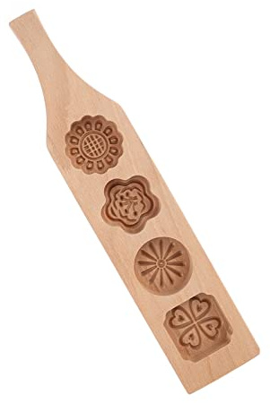 Wooden 4 Flower Pattern DIY Handmade Press Food Pastry Biscuit Cookie Pumpkin Pie Baking Tool for Home Bakery Dessert Shop(Pattern Two)