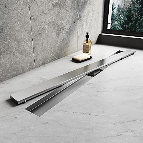 SONNI Canaleta de Ducha de Acero Inoxidable 70cm,2 en 1 Conjunto Completo de Desagüe de Ducha con Accesorio de Piso,Doble Cara,con Tope de Olor y Tamiz de Pelo